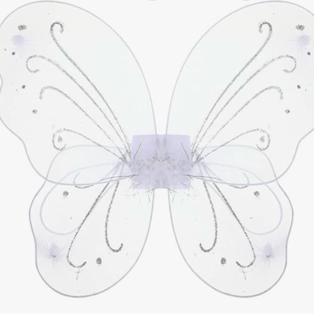 White Butterfly Wings with Silver Glitter Accent